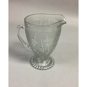 Jeannette Glass Co. Iris & Herringbone Pitcher VTG 9” Footed Crystal, 1920s–30s